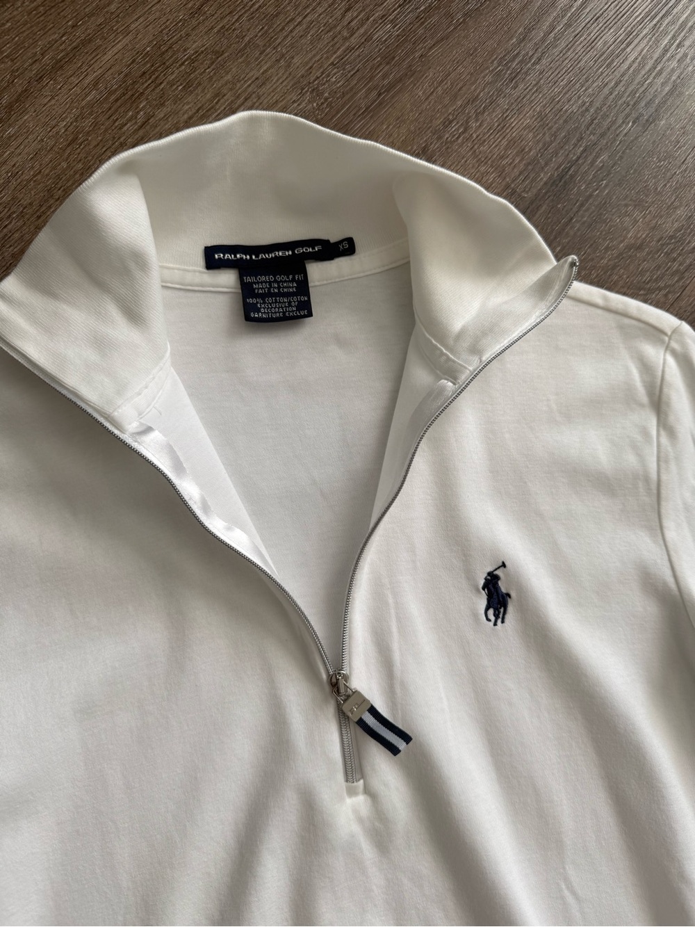 Polo by Ralph Lauren White Quarter-Zip Pullover with Navy Logo - Picture 2 of 5